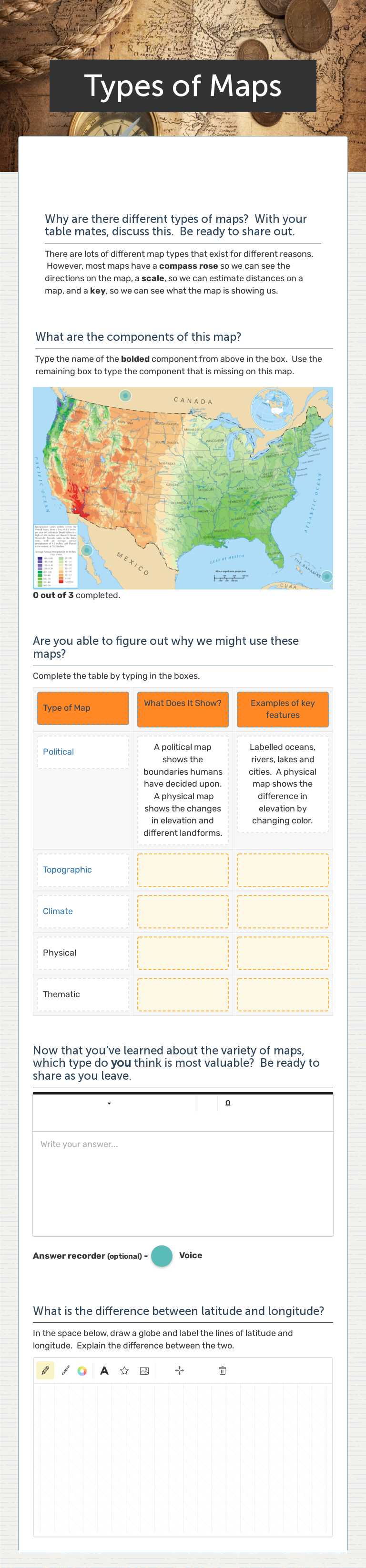 Types of Maps Grade 9 worksheet preview