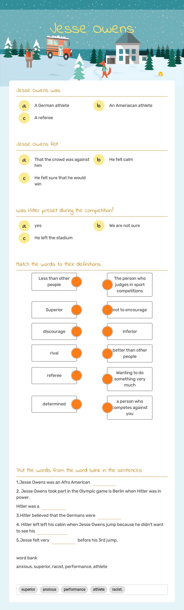 Jesse Owens worksheet preview image