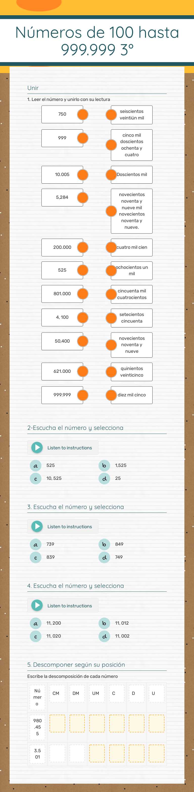 Números de 100 hasta 999.999
3° worksheet preview image