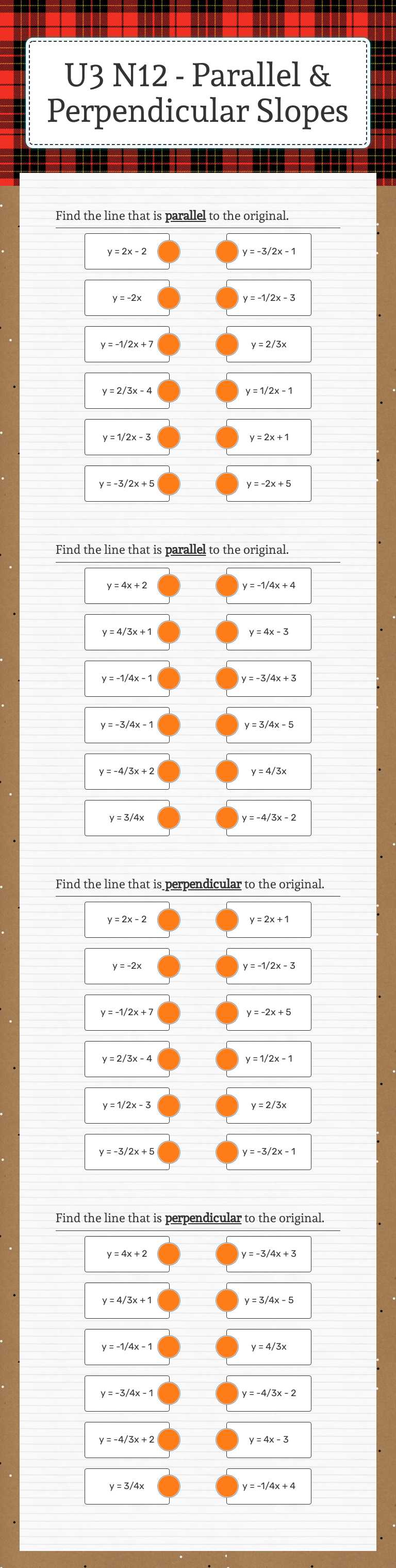 U3 N12 - Parallel & Perpendicular Slopes Grade 9 worksheet preview