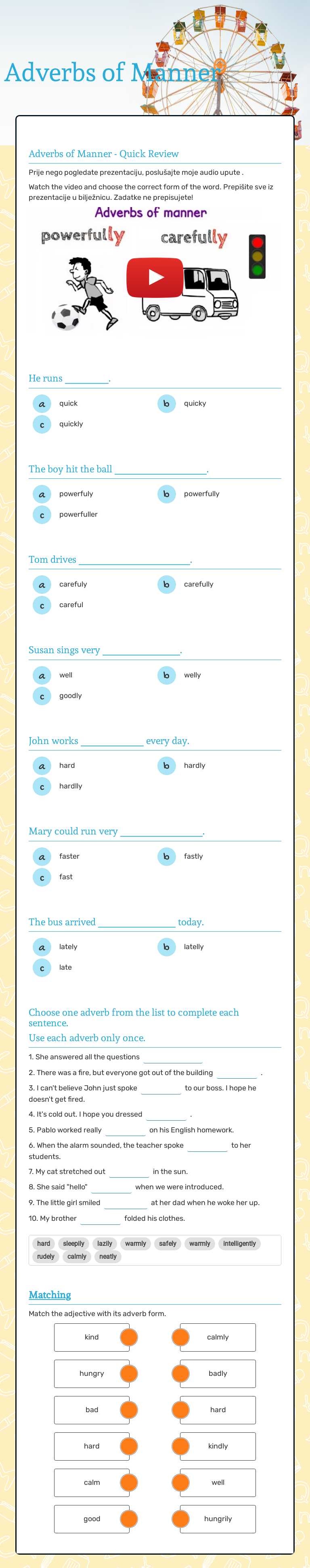 Adverbs of Manner Other worksheet preview