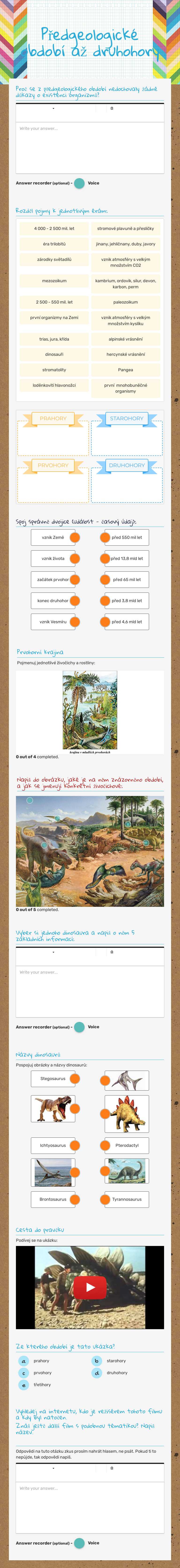 Předgeologické období až druhohory worksheet preview image