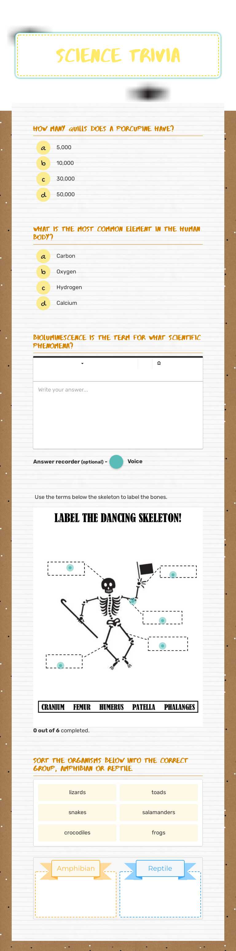 Science Trivia worksheet preview image