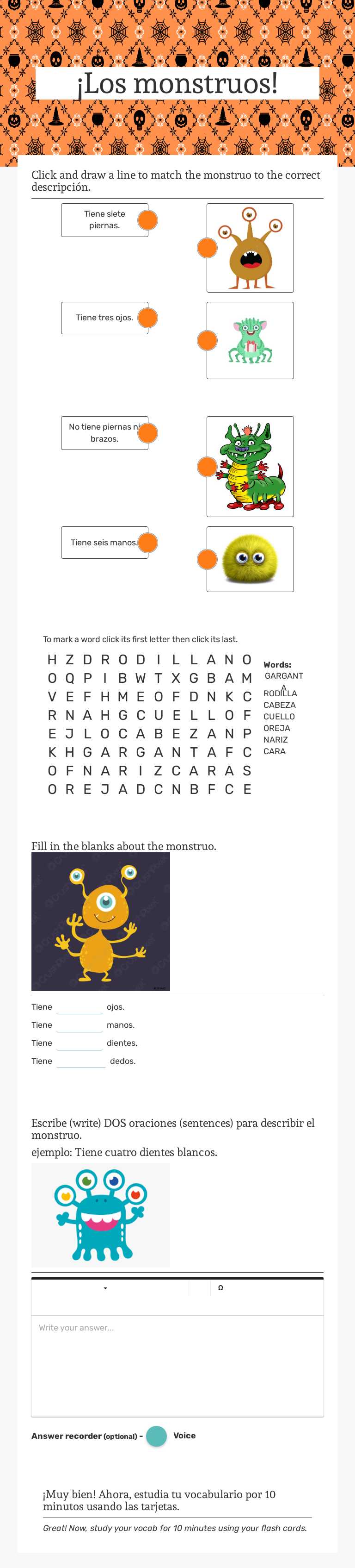 ¡Los monstruos! worksheet preview