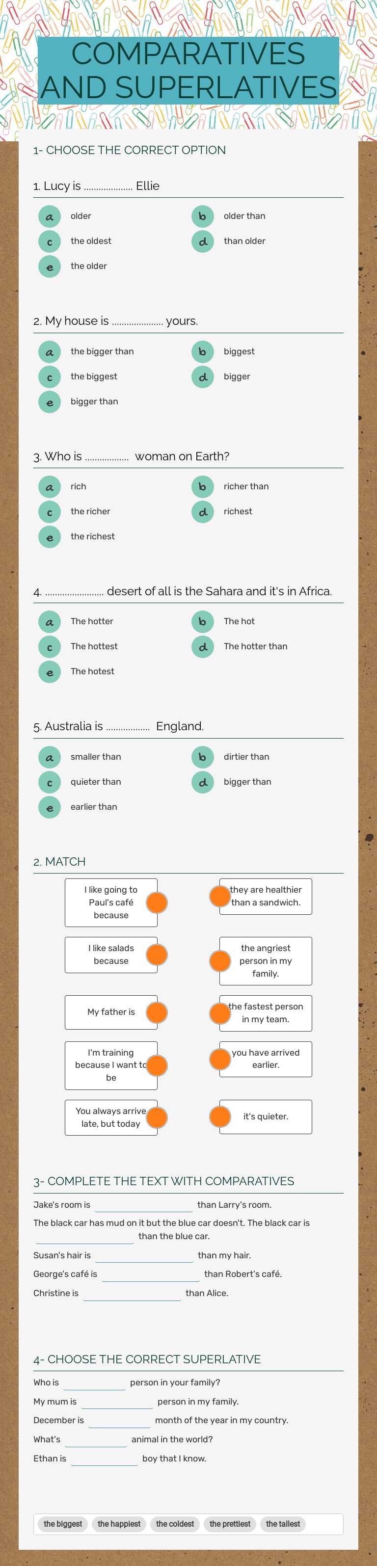 COMPARATIVES AND SUPERLATIVES worksheet preview image