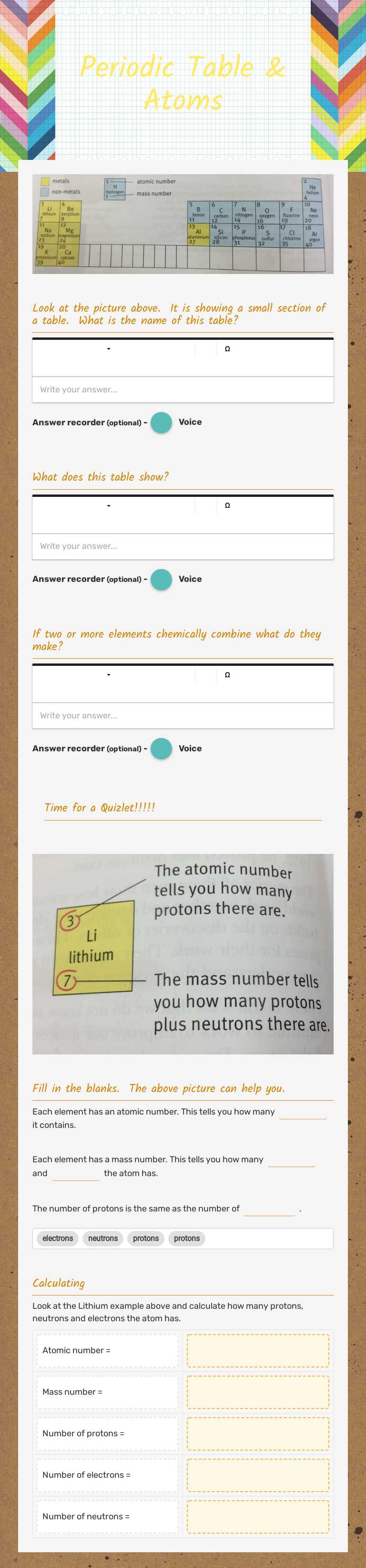 Periodic Table & Atoms worksheet preview image