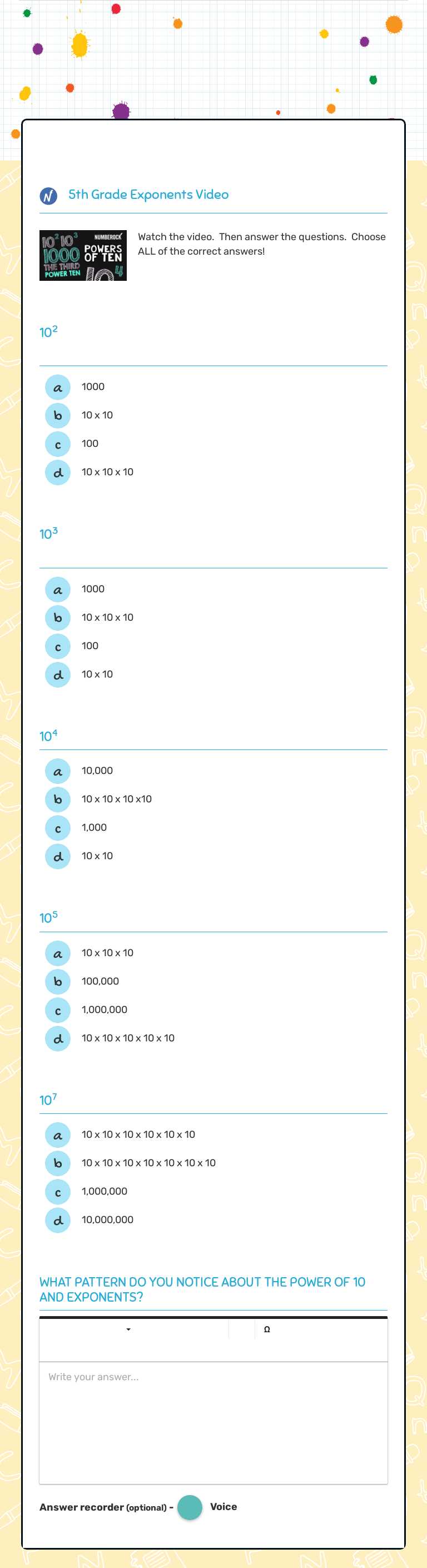 Powers of 10 Grade 5 worksheet preview
