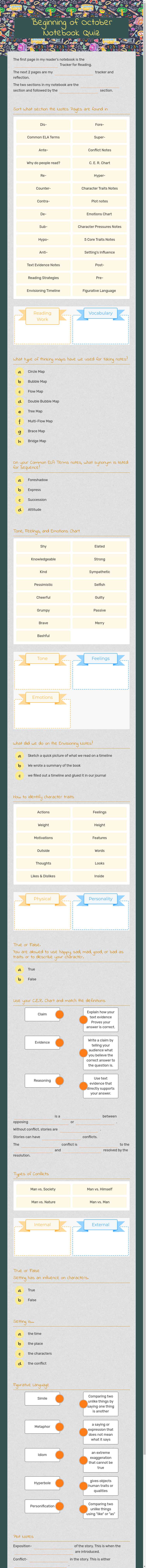 Beginning of October Notebook Quiz worksheet preview image