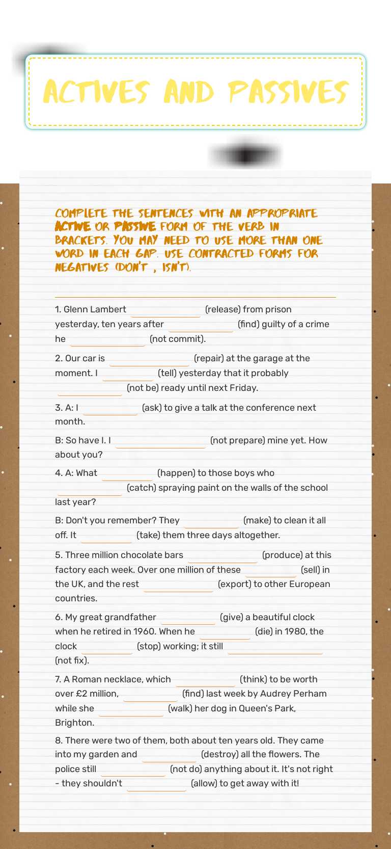 Actives and passives worksheet preview image