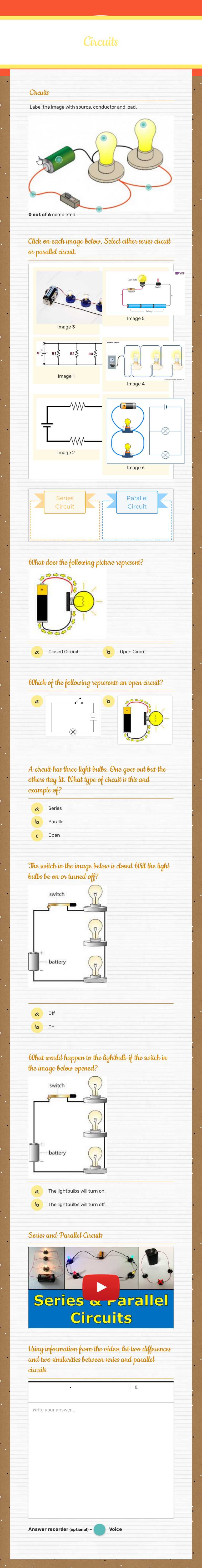 Circuits worksheet preview image