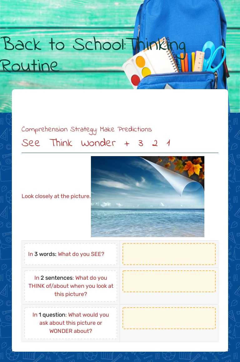 Back to School:Thinking Routine worksheet preview image