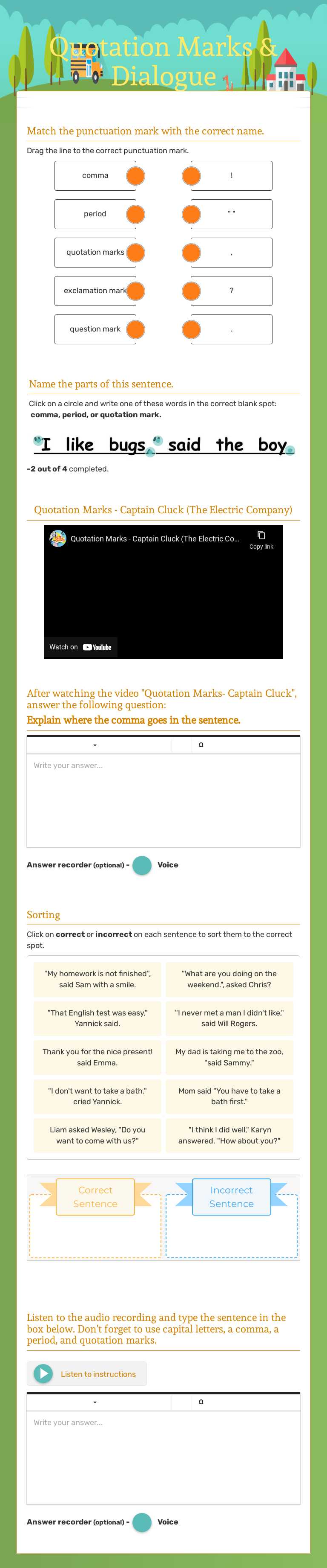 Quotation Marks & Dialogue worksheet preview image