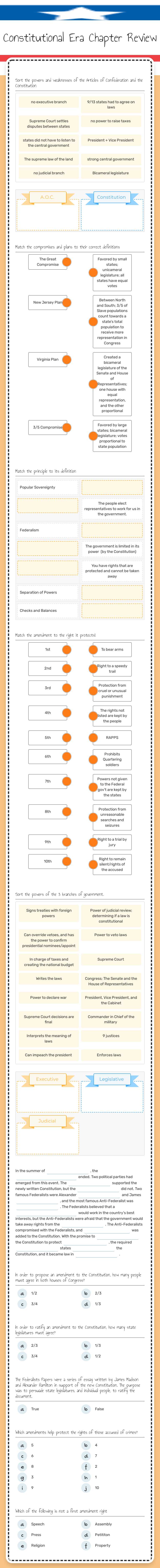 Constitutional Era 
Chapter Review worksheet preview image