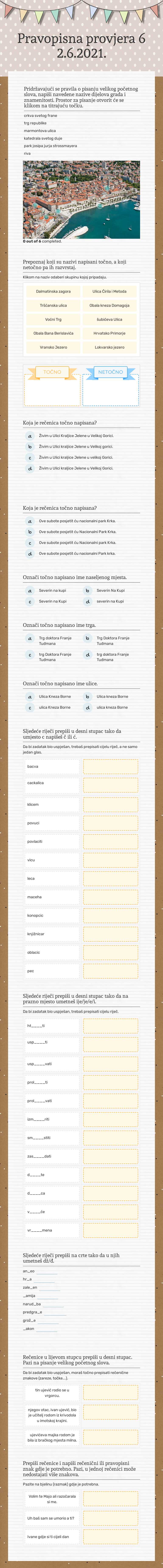 Pravopisna provjera 6               2.6.2021. worksheet preview image