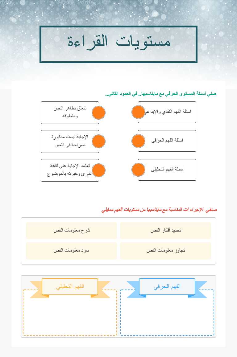 مستويات القراءة worksheet preview image