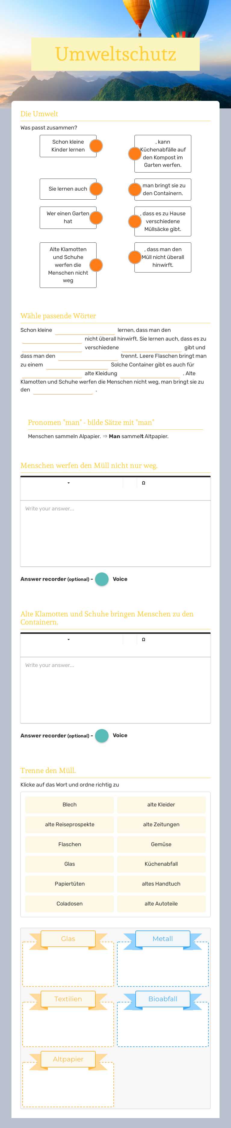 Umweltschutz worksheet preview image