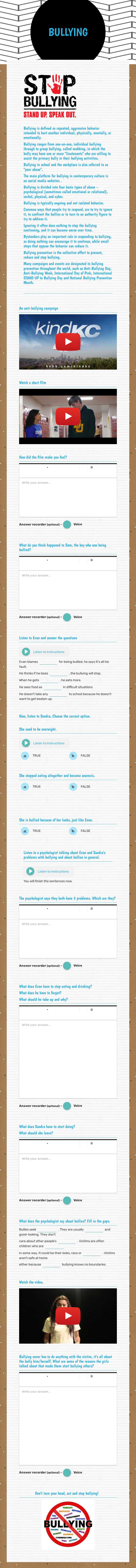 BULLYING worksheet preview image