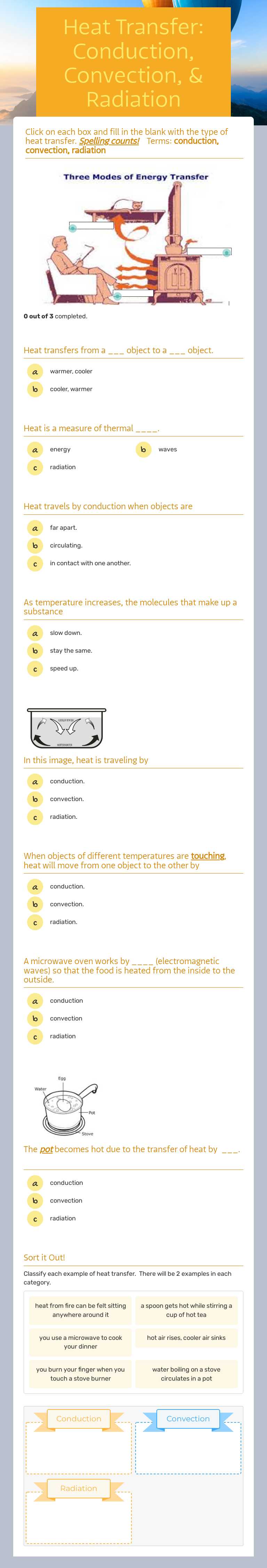 Heat Transfer: Conduction, Convection, & Radiation worksheet preview image