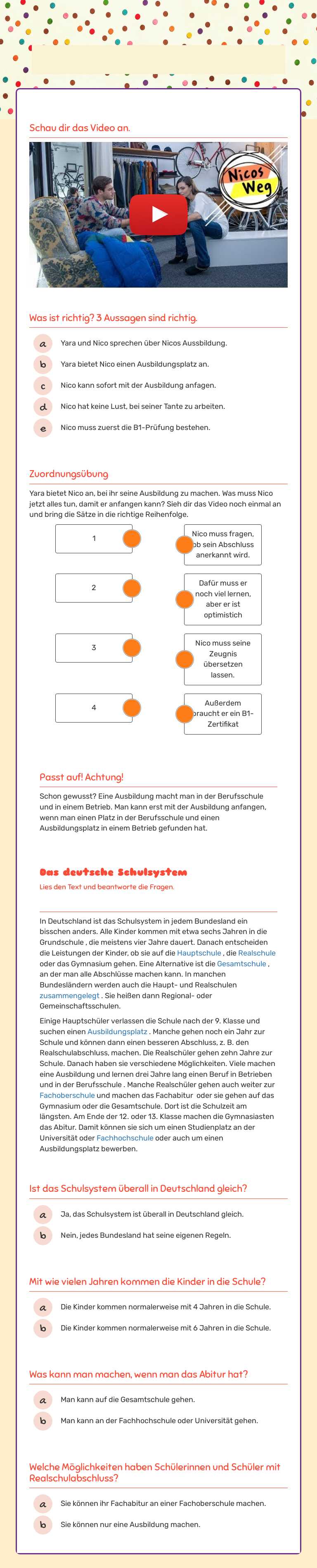 deutsche schulsystem worksheet preview image