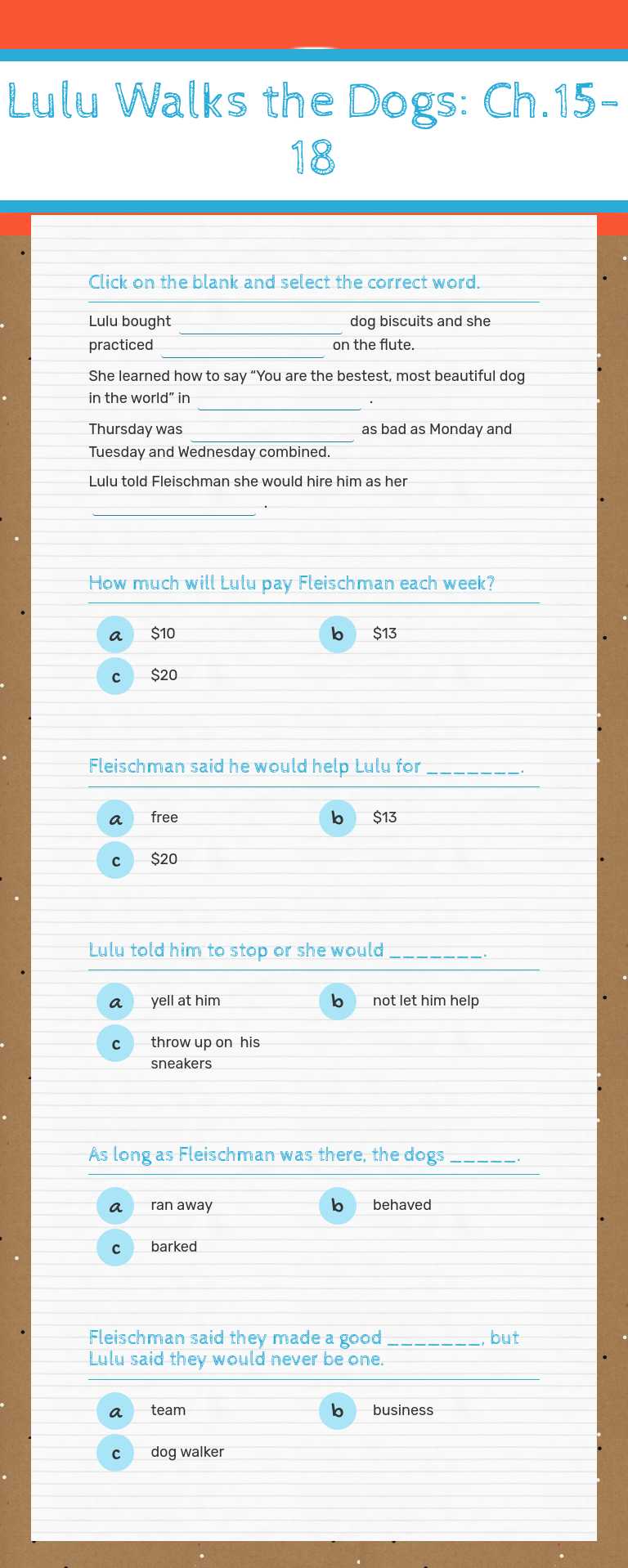 Lulu Walks the Dogs:  Ch.15-18 Grade 2 worksheet preview
