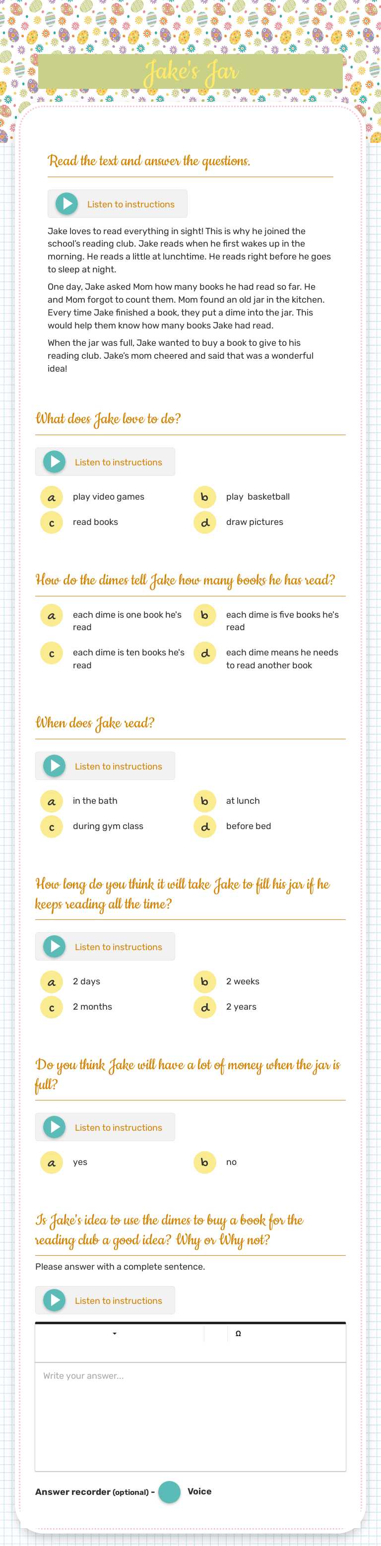 Jake's Jar worksheet preview image