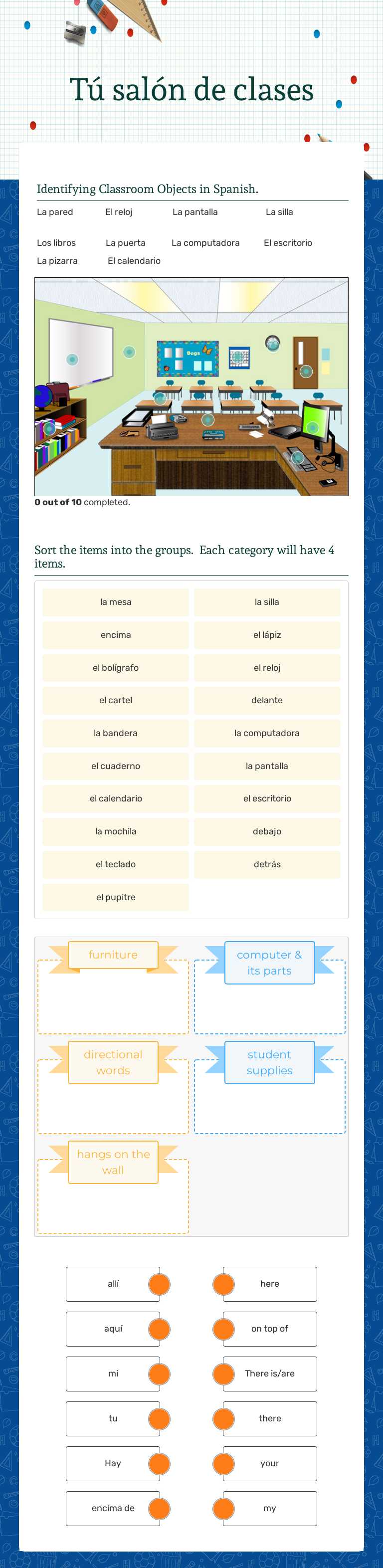 Tú salón de clases Grade 8 worksheet preview
