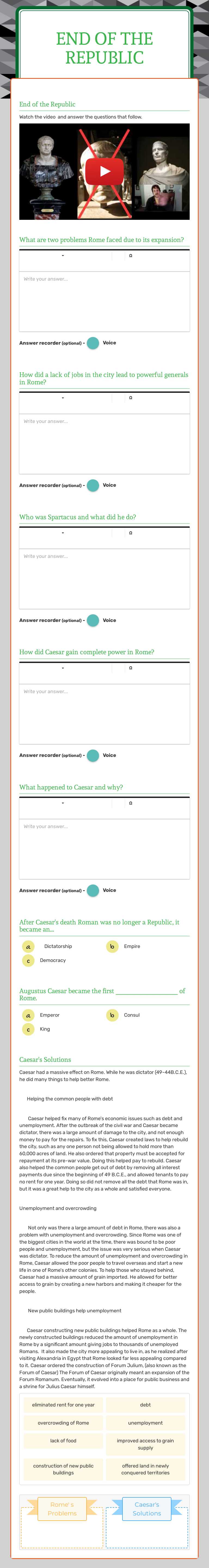 End of the Republic worksheet preview image
