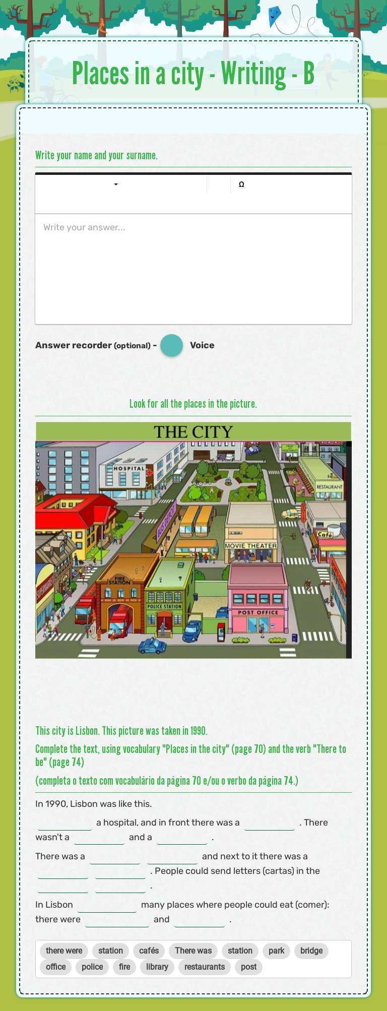 Places in a city - Writing - B Grade 4 worksheet preview