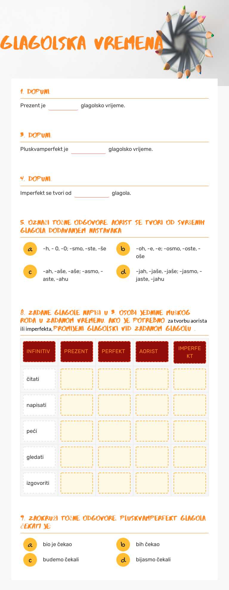 glagolska vremena worksheet preview image