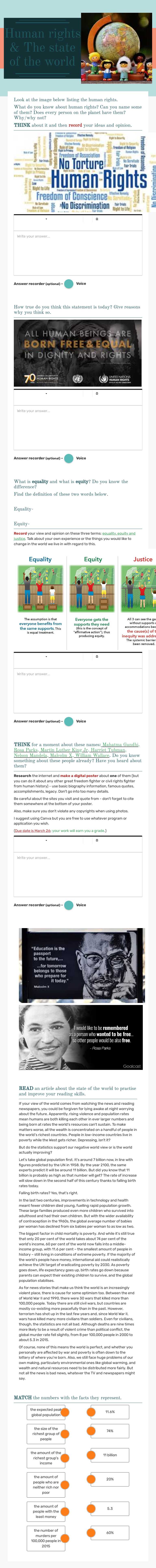 Human rights & The state of the world worksheet preview image