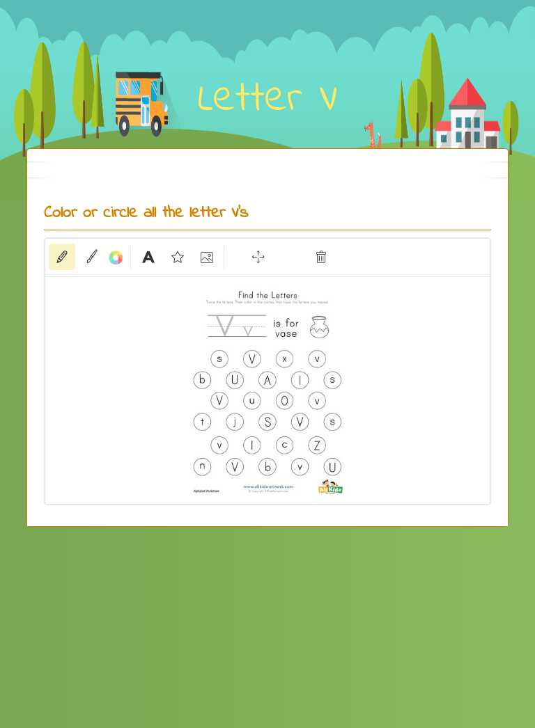 Letter V worksheet preview image