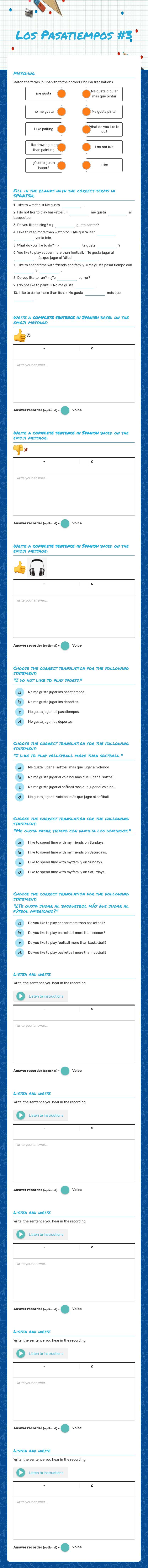 Los Pasatiempos #3 worksheet preview image