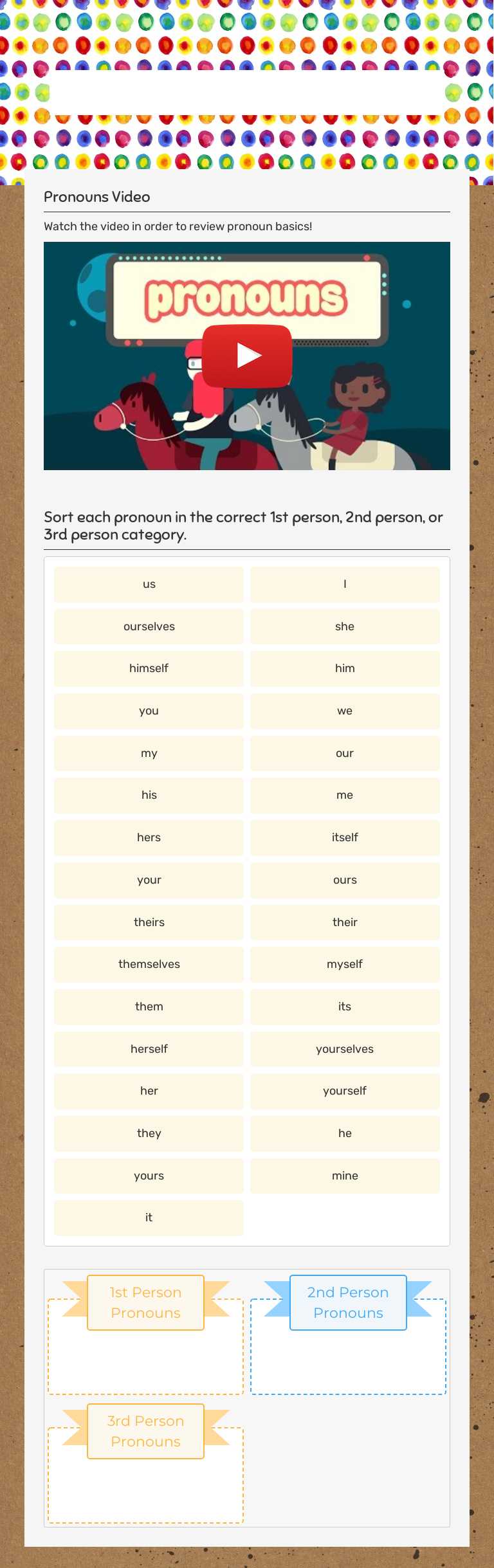 Pronouns Sort worksheet preview image