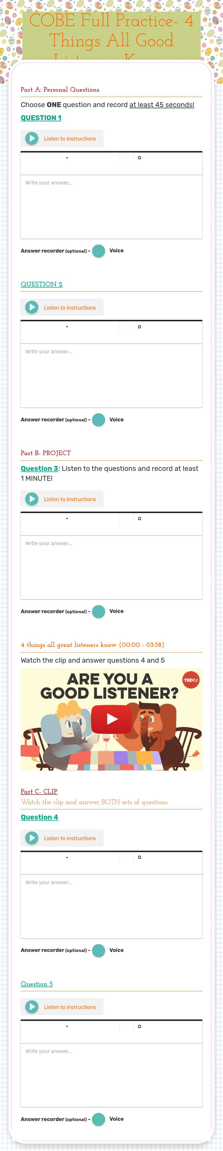 COBE Full Practice-         4 Things All Good Listeners Know worksheet preview image