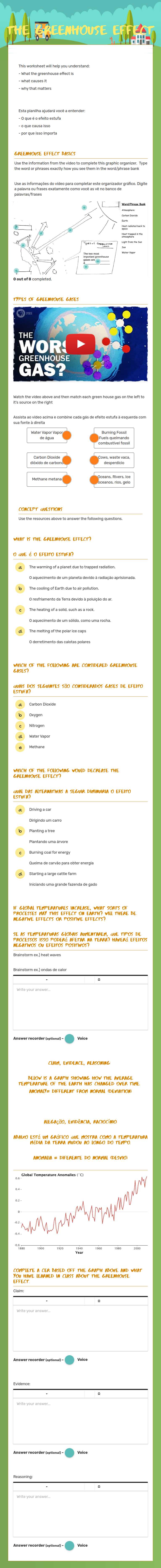 THe Greenhouse Effect worksheet preview image