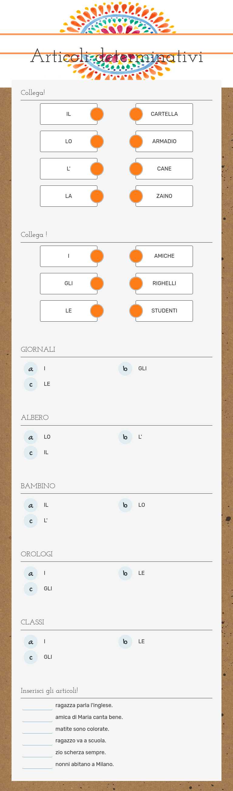 Articoli determinativi worksheet preview image