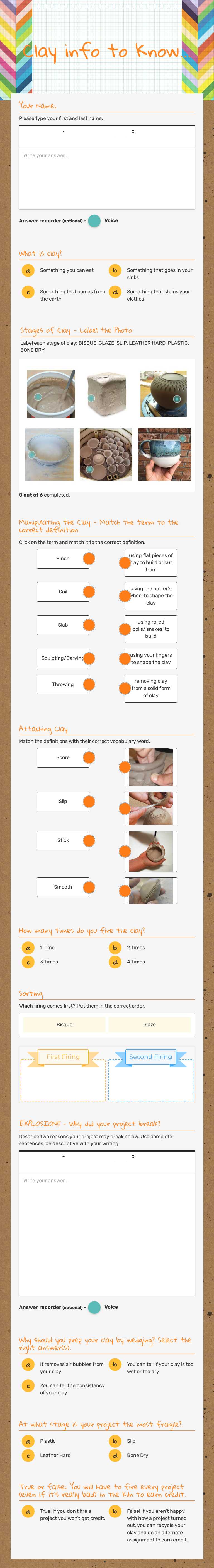 Clay info to Know... worksheet preview image