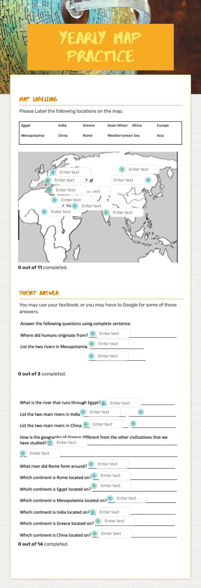 Yearly Map Practice worksheet preview image