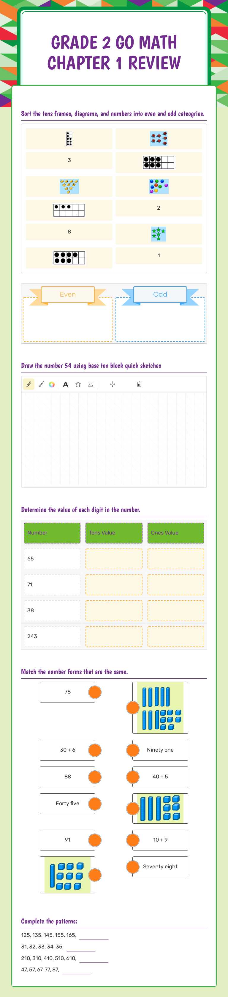 Grade 2 Go Math Chapter 1 Review Grade 2 worksheet preview