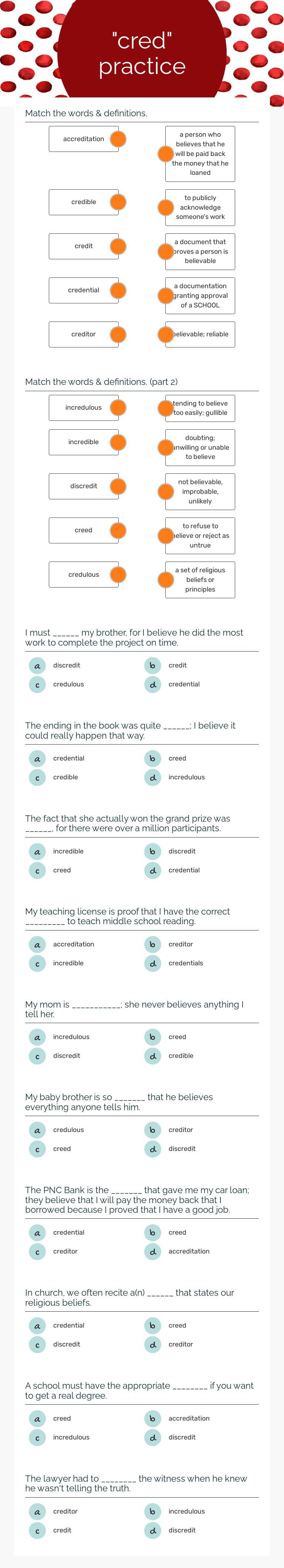 "cred" practice worksheet preview image