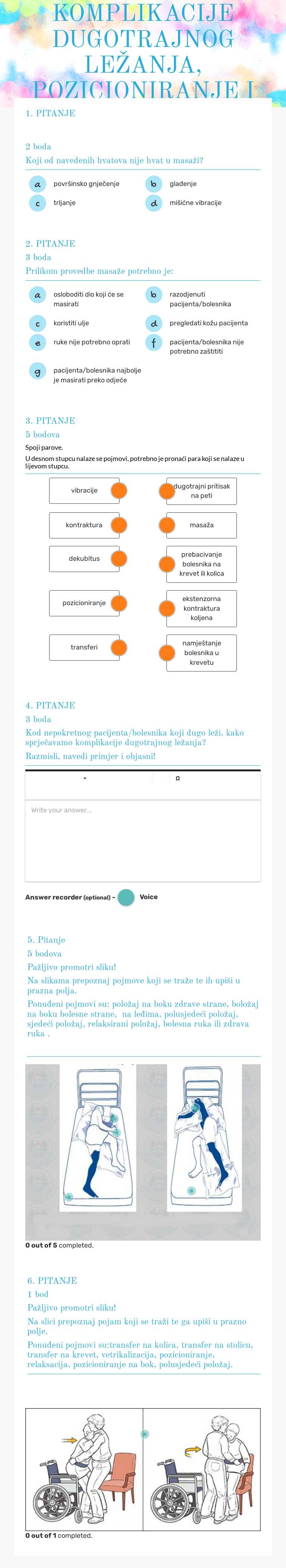 MASAŽA, KOMPLIKACIJE DUGOTRAJNOG LEŽANJA, POZICIONIRANJE I TRANSFERI worksheet preview image