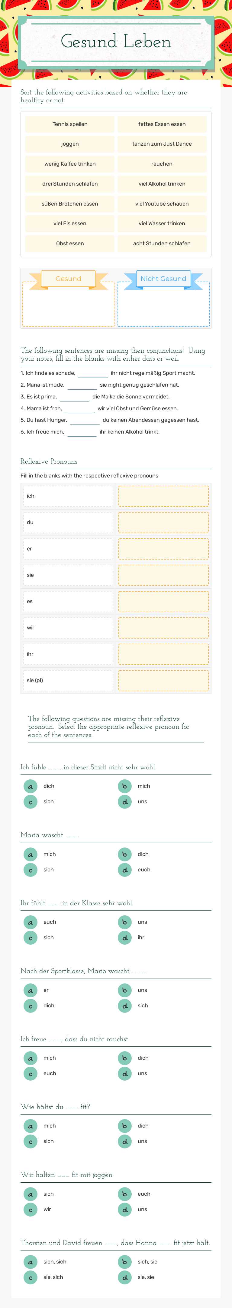 Gesund Leben worksheet preview image