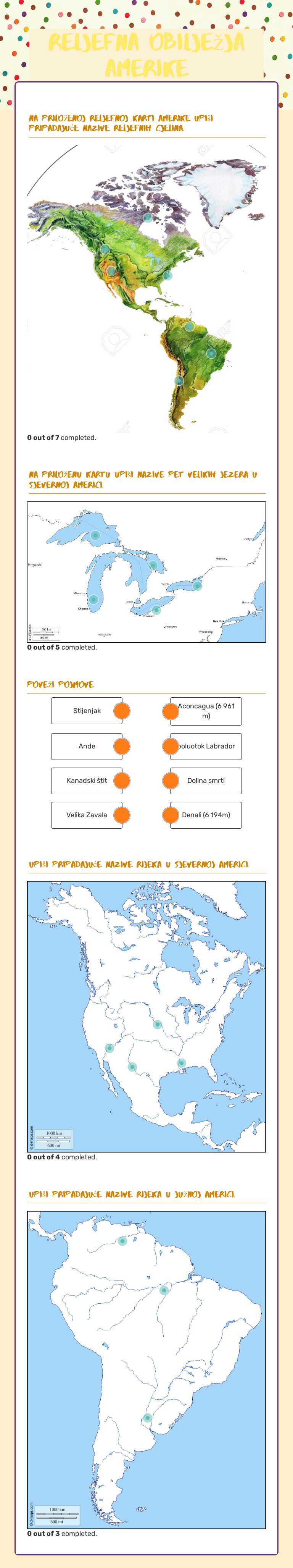 Reljefna obilježja AMERIKE worksheet preview image