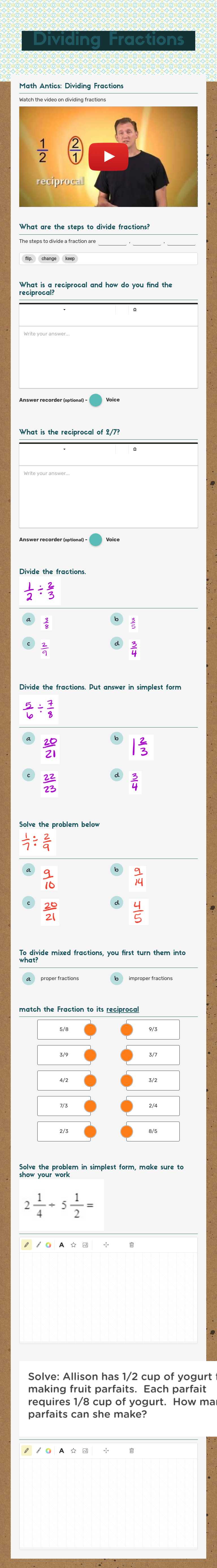 Dividing Fractions Grade 6 worksheet preview