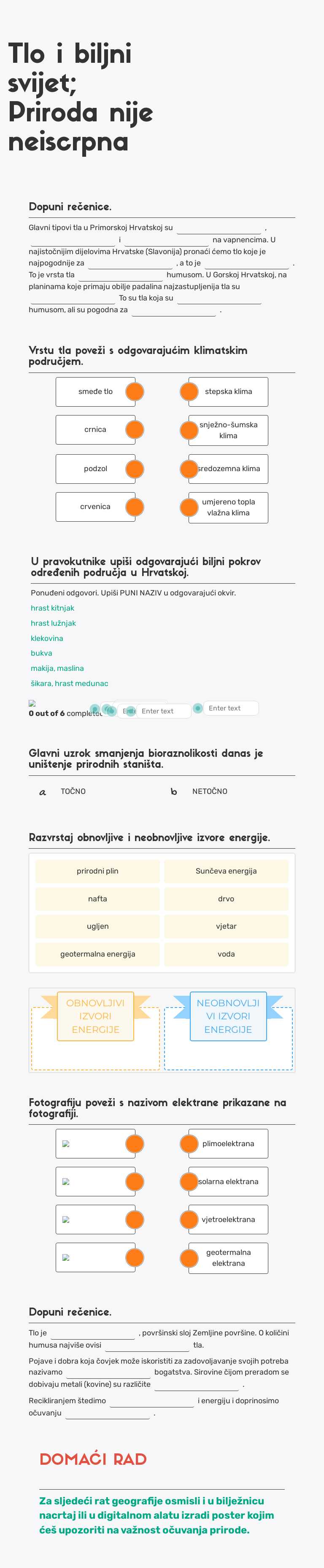 Tlo i biljni svijet; Priroda nije neiscrpna Grade 6 worksheet preview
