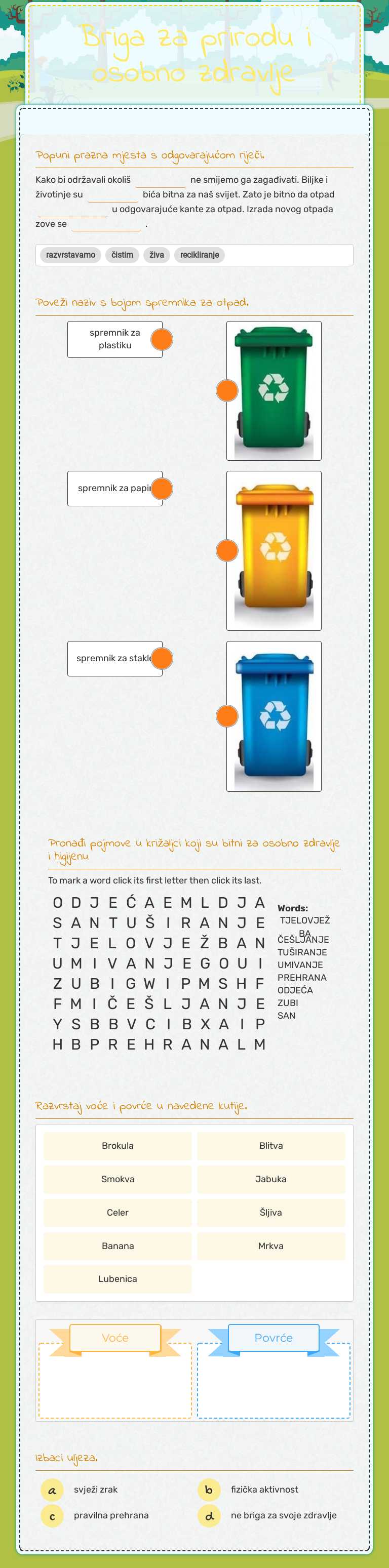 Briga za prirodu i osobno zdravlje worksheet preview image