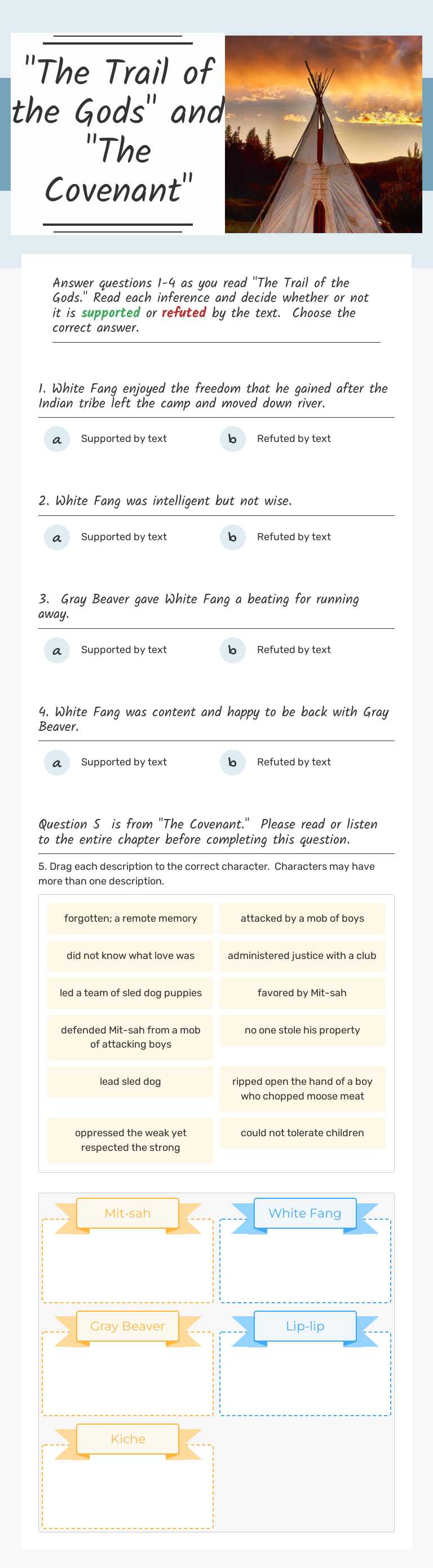 "The Trail of the Gods" and "The Covenant" Grade 7 worksheet preview