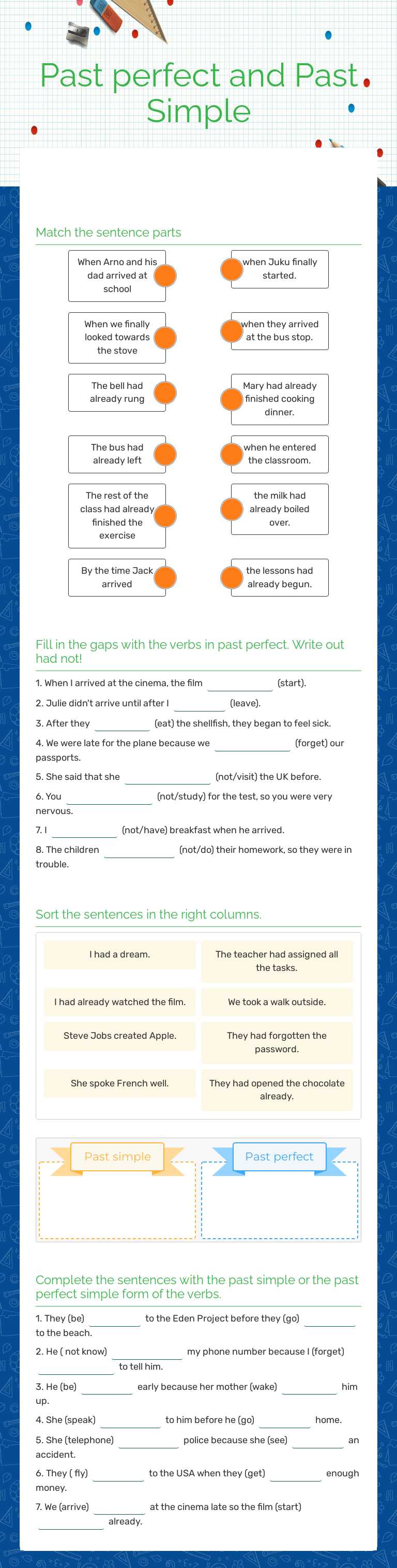 Past perfect and Past Simple worksheet preview image