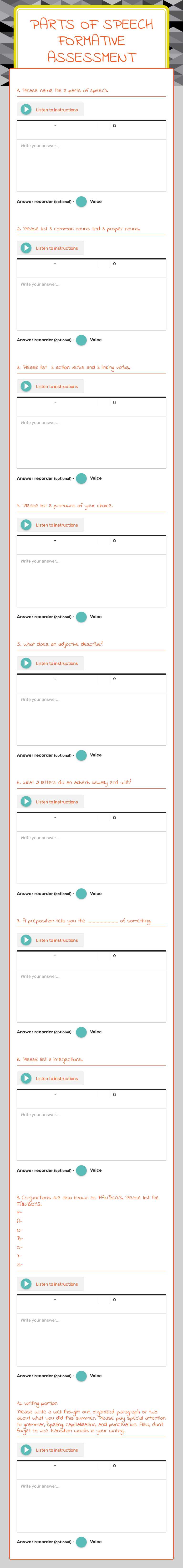Parts of speech
formative assessment worksheet preview image