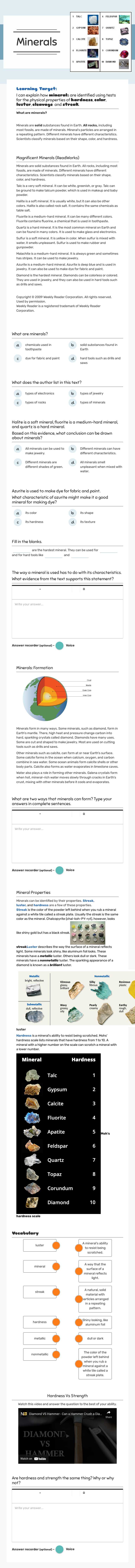 Minerals worksheet preview image